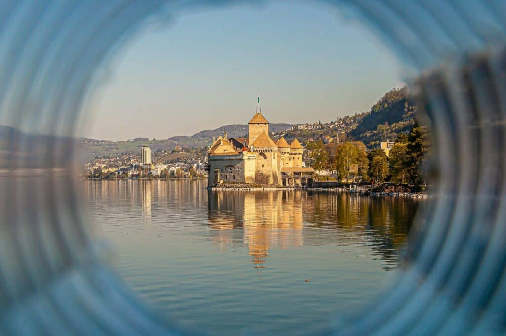 Beautiful shot of Chillon Castle in Lake Geneva, Veytaux, Switzerland