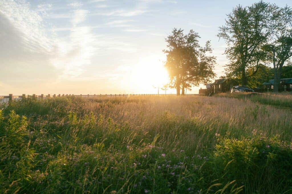 Beautiful sunrise background near Lake Erie in Ohio. Geneva-On-The-Lake campgrounds