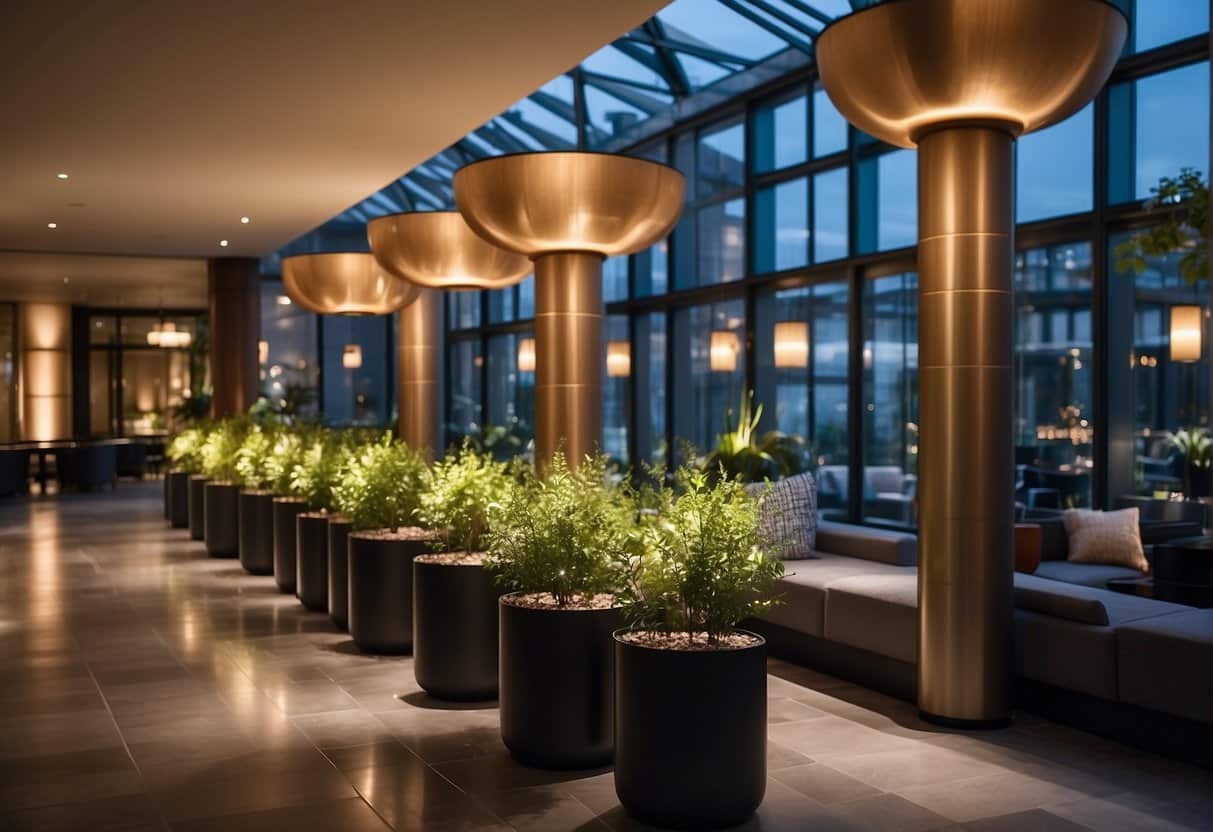 A hotel in Geneva, Switzerland implements sustainable practices, such as energy-efficient lighting and recycling bins, to promote sustainable tourism