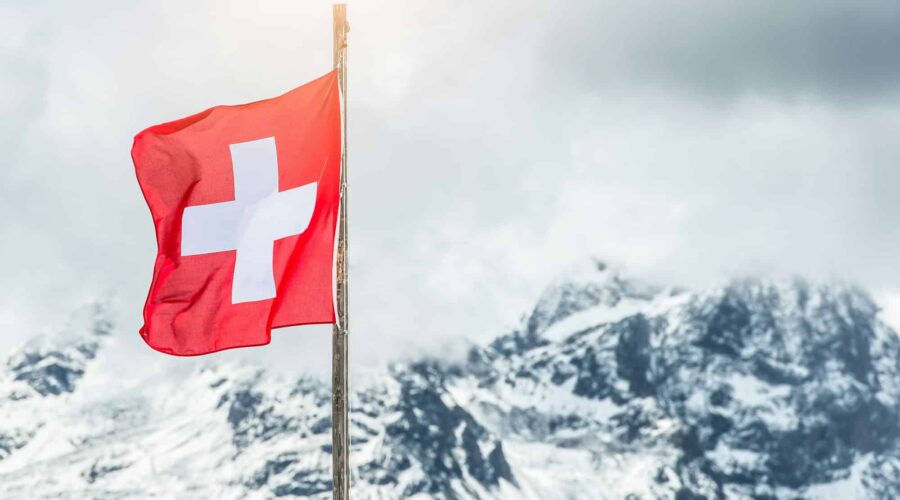 Swiss flag in the Alps
